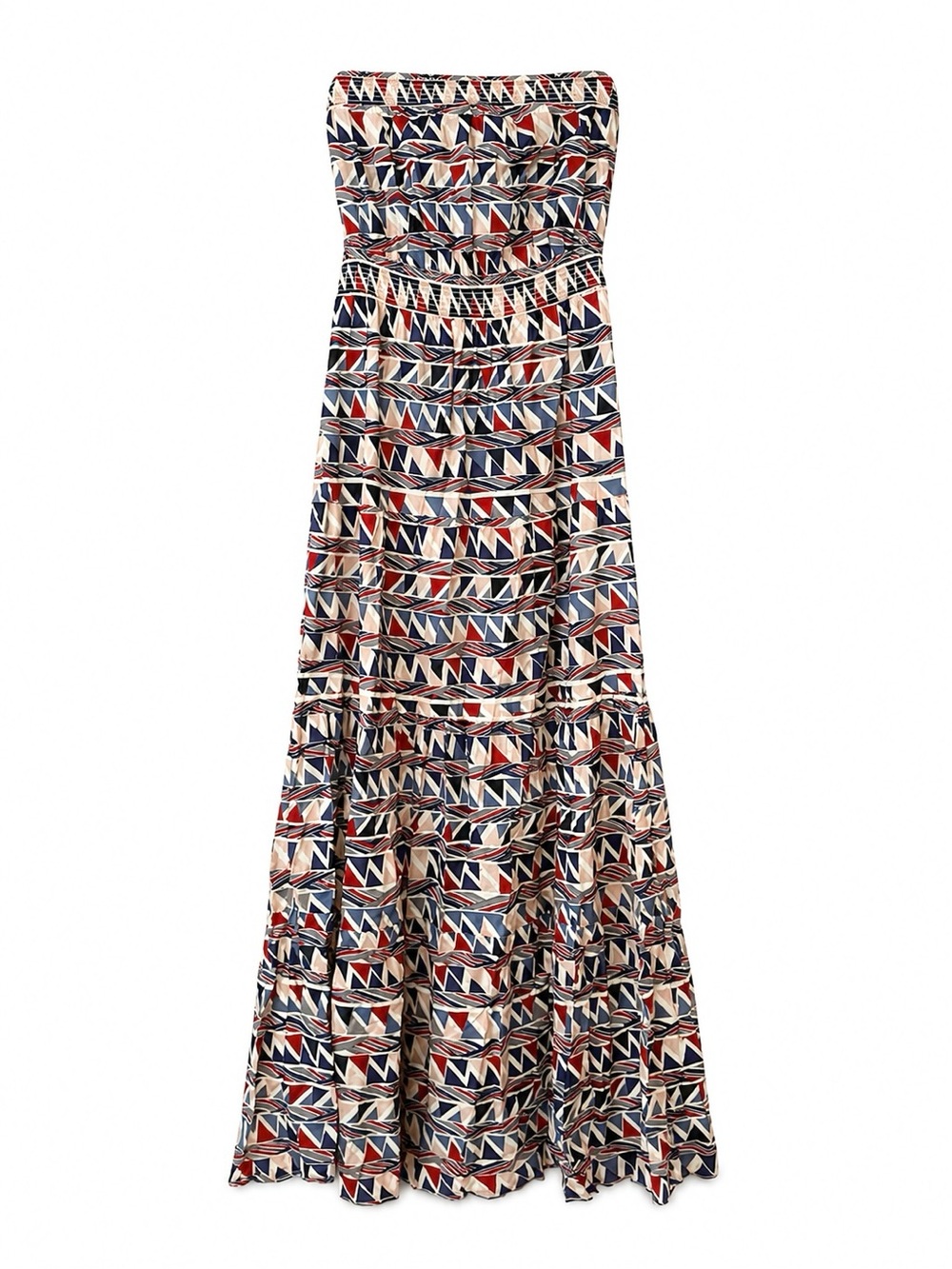 Forever 21 Strapless Smocked Geometric Print Maxi Dress